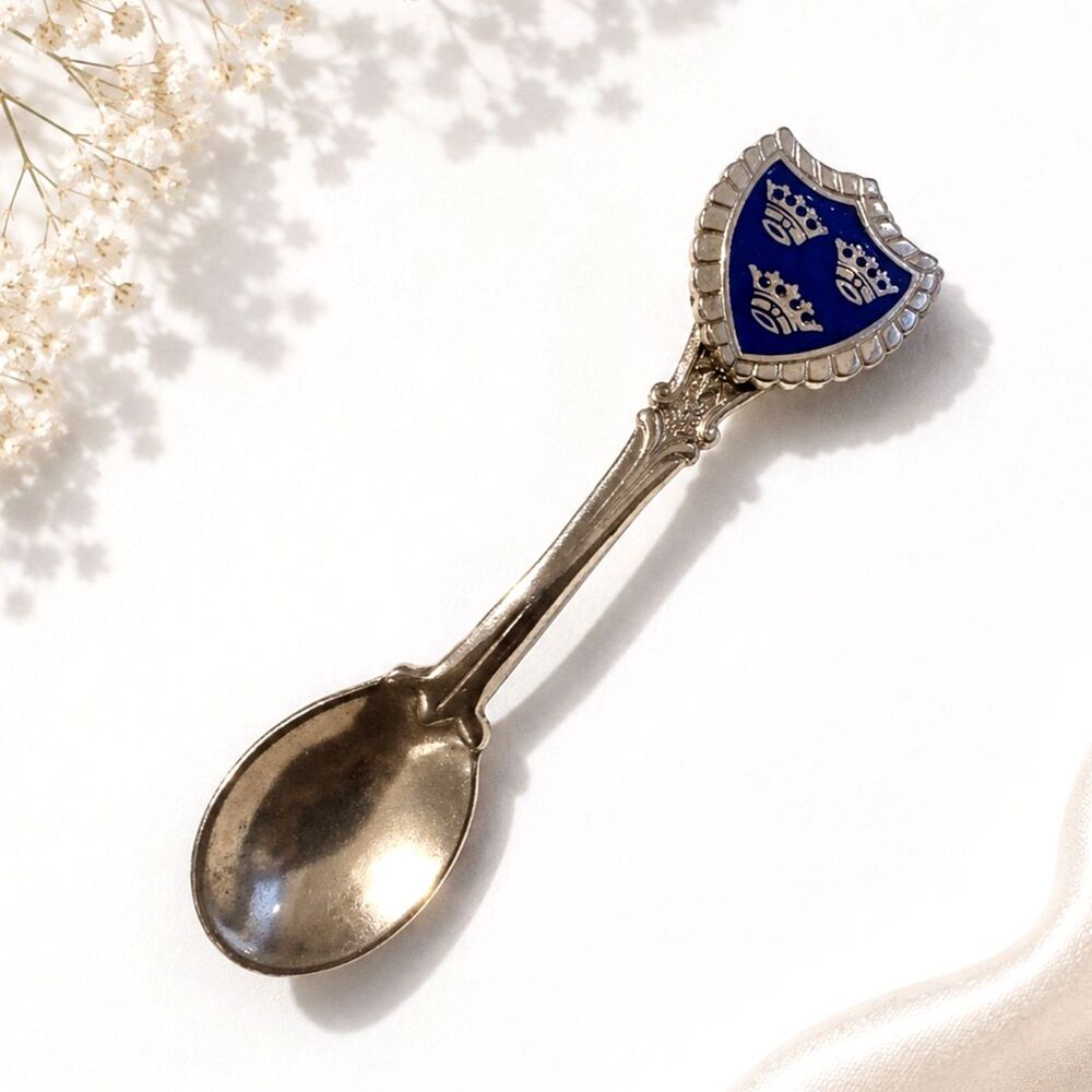 Vintage Three Crown Enamel Spoon Pin Brooch